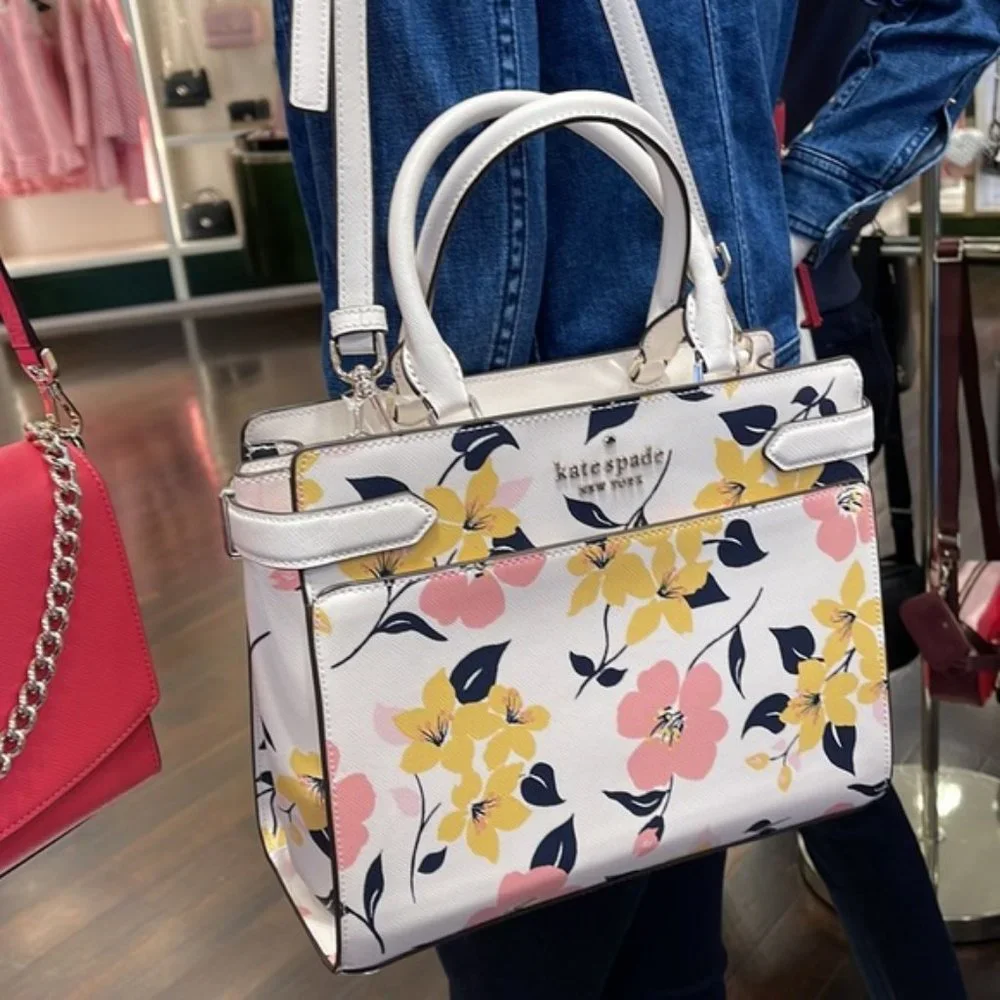 Kate Spade Staci Medium Satchel Lily Blooms Cream Multi